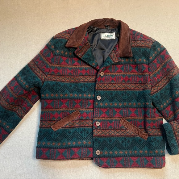 L.L. Bean Wool Jacket with Rich Brown and Teal Accents - Picture 1 of 4
